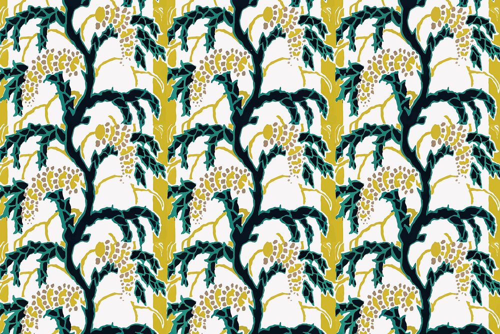 Aesthetic flower seamless pattern backgrounds, vintage floral Art Nouveau fabric design vector