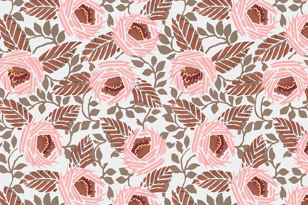 Aesthetic flower pattern backgrounds, vintage floral Art Nouveau fabric design vector