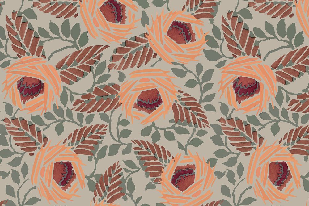 Aesthetic flower pattern backgrounds, vintage floral Art Nouveau fabric design vector