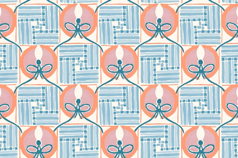 Pastel flower pattern backgrounds, vintage floral Art Deco fabric design vector