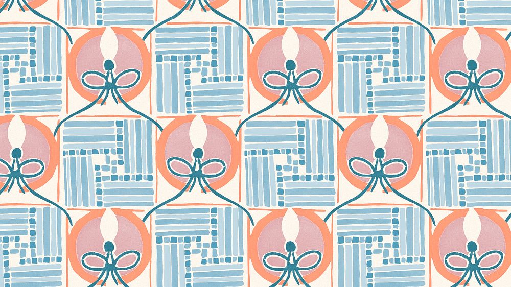Vintage flower pattern desktop wallpaper, Art Deco floral HD background