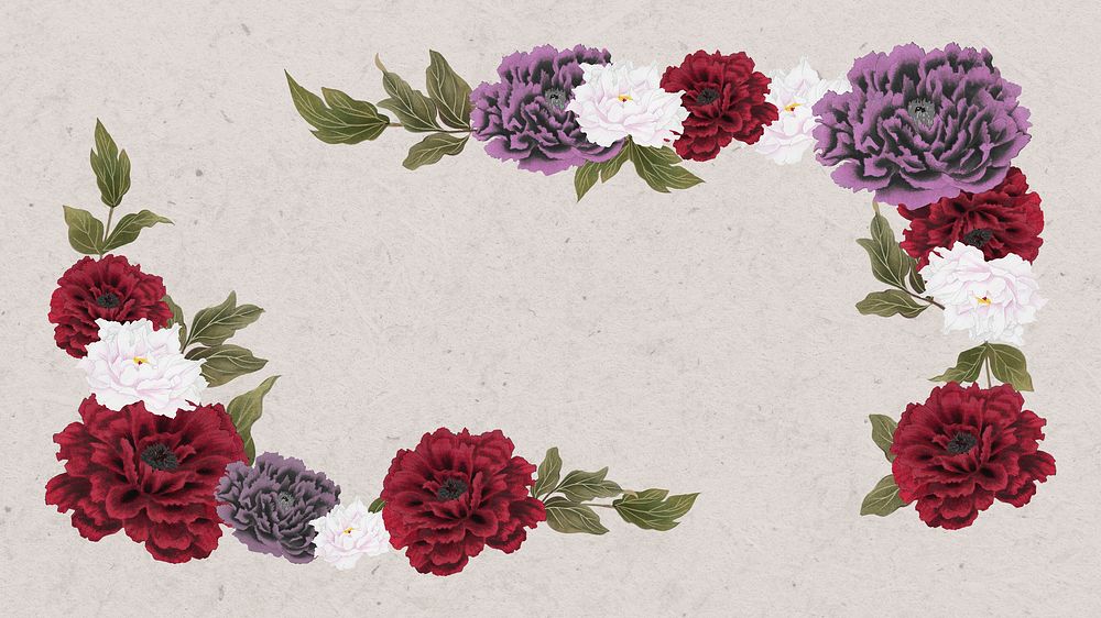 Aesthetic peony computer wallpaper, vintage Japanese background psd
