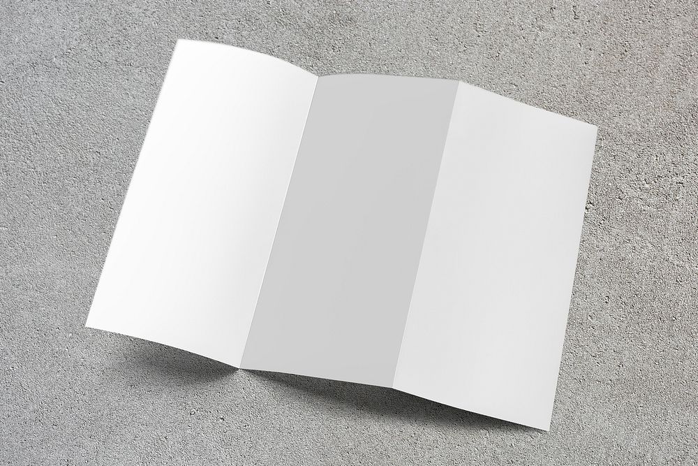 Blank tri-fold brochure on gray background