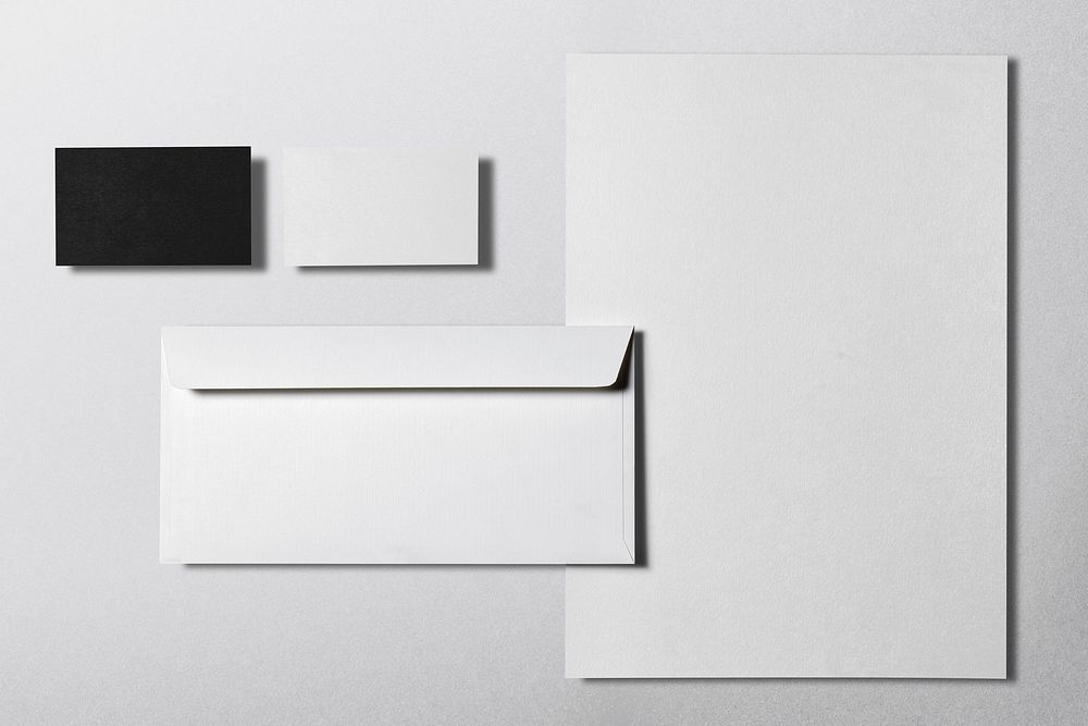 Stationery set with envelopes, business cards, and letter paper