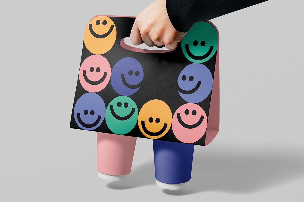 Smiling emoticons paper cup holder, for takeaway