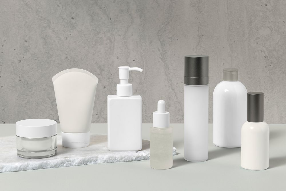 Minimal cosmetic bottle set, skincare business branding design