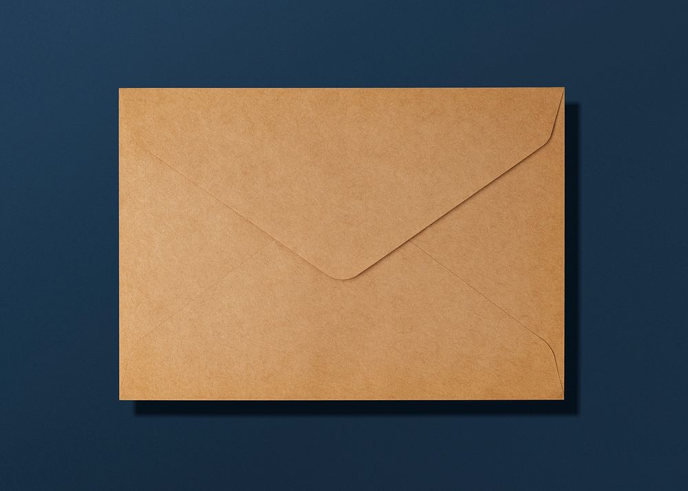 Brown envelope, flat lay design