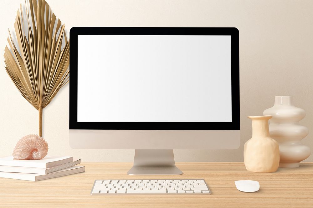 Aesthetic workspace, blank computer screen