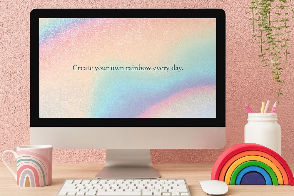 Computer desktop, motivational quote, minimal workspace