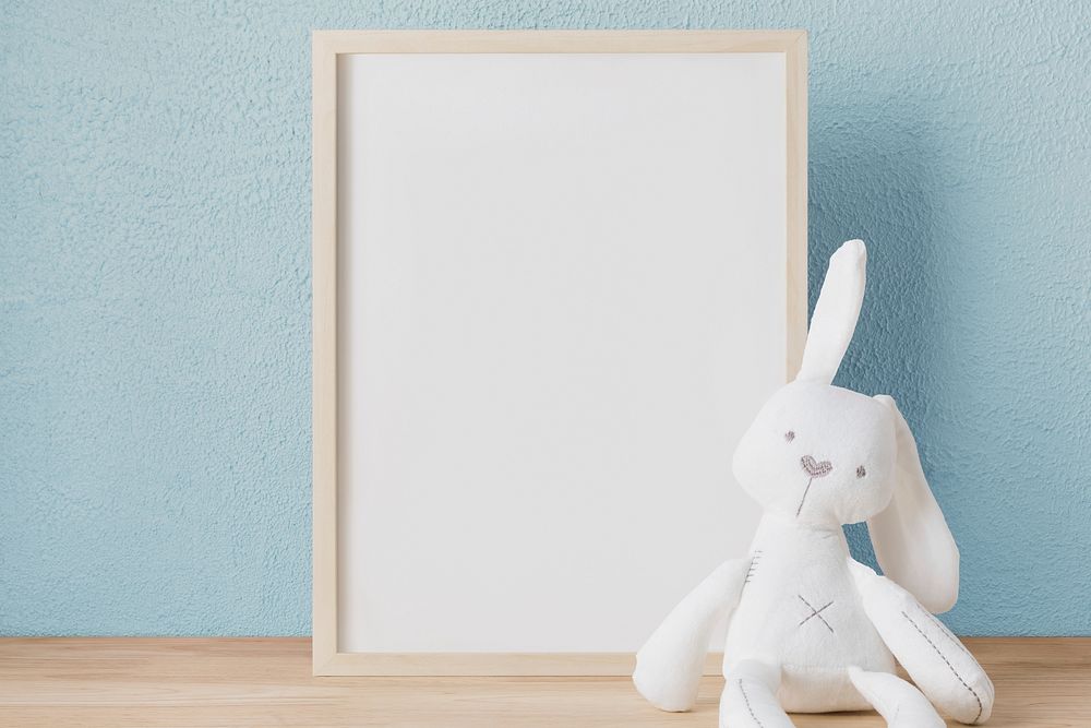 Kids blank picture frame, plush rabbit toy