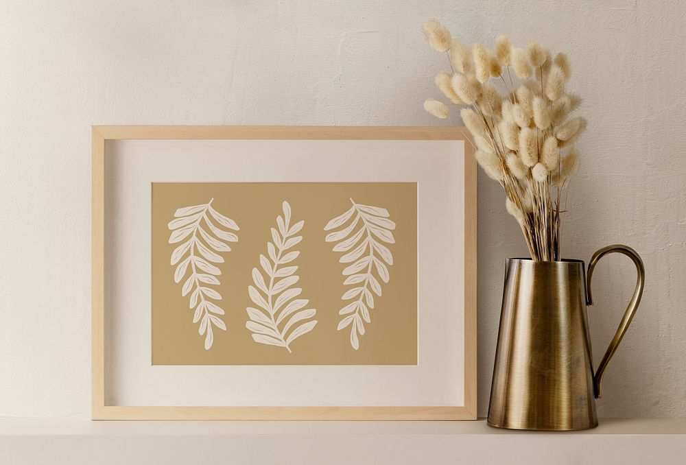Botanical artwork frame, gold flower vase, home decor