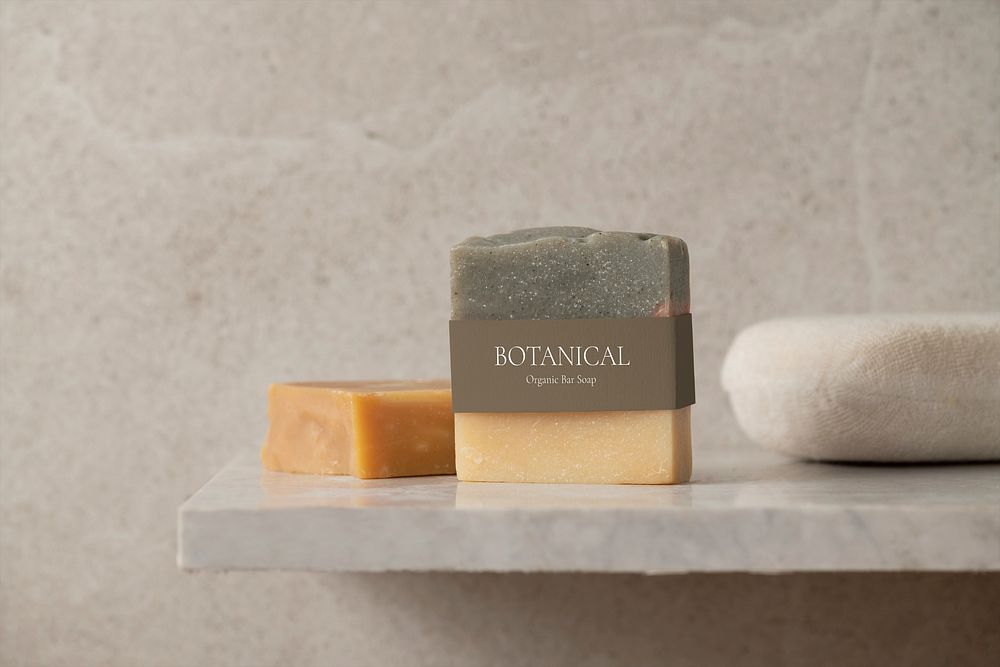 Organic bar soap, on bathroom shelf