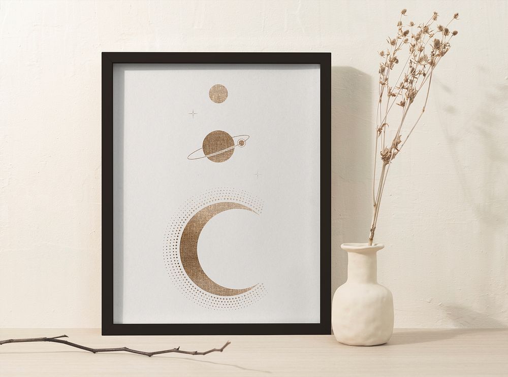 Gold galaxy design, picture frame wall art, beige home decor