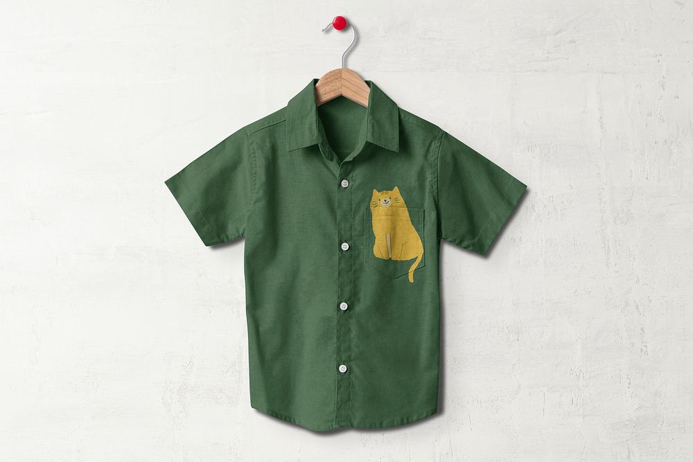 Shirt, kids apparel with green cat graphic