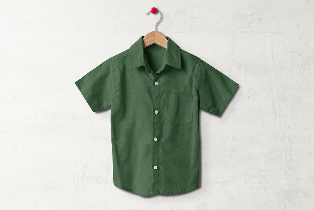 Green kids shirt, toddler size apparel with blank design space