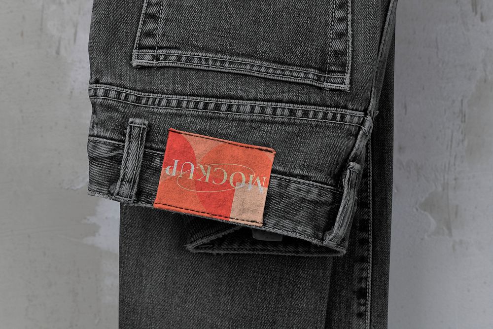 Red jeans label, casual fashion branding