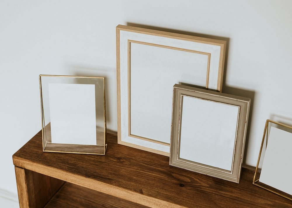 Aesthetic empty frames on shelf