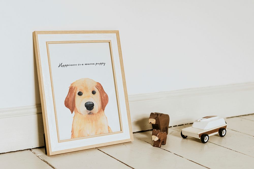 Labrador art in frame, happiness is a warm puppy