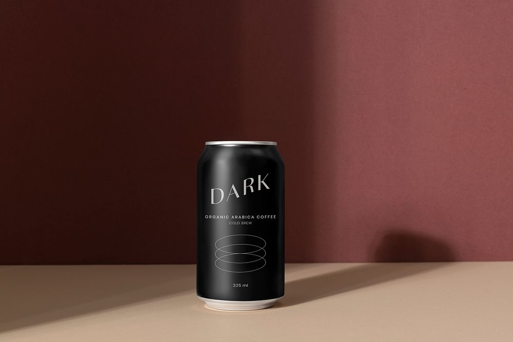 Aesthetic black soda can, blank design space