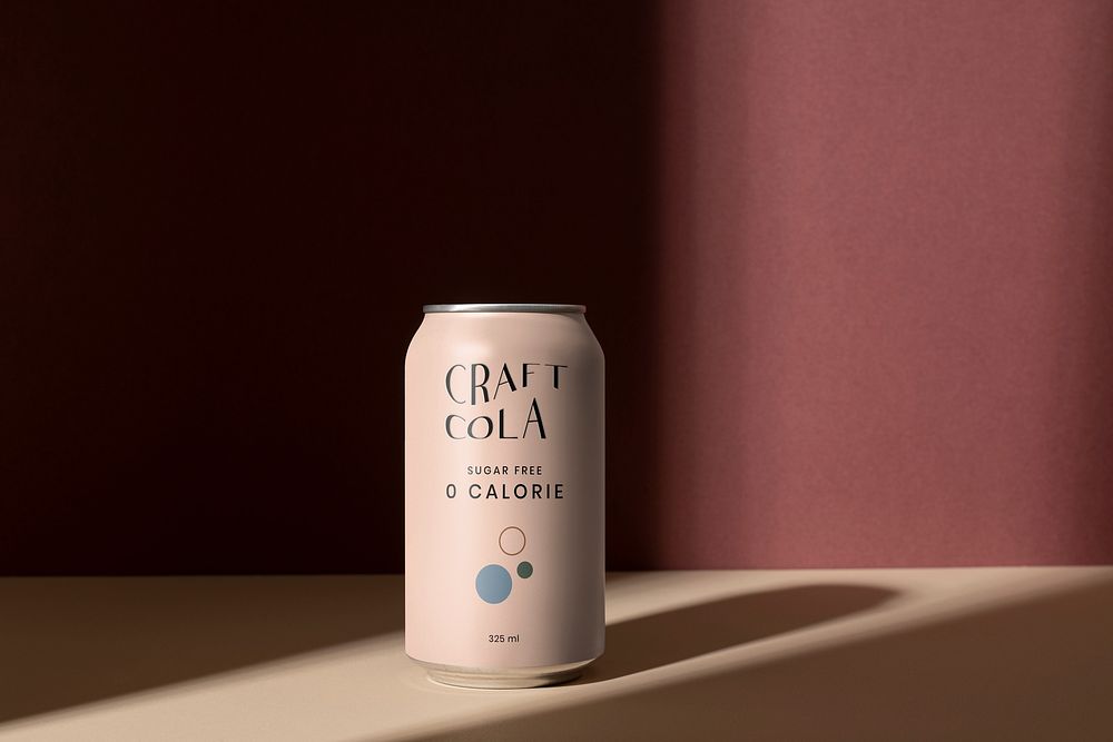 Aesthetic pastel pink soda can, blank design space