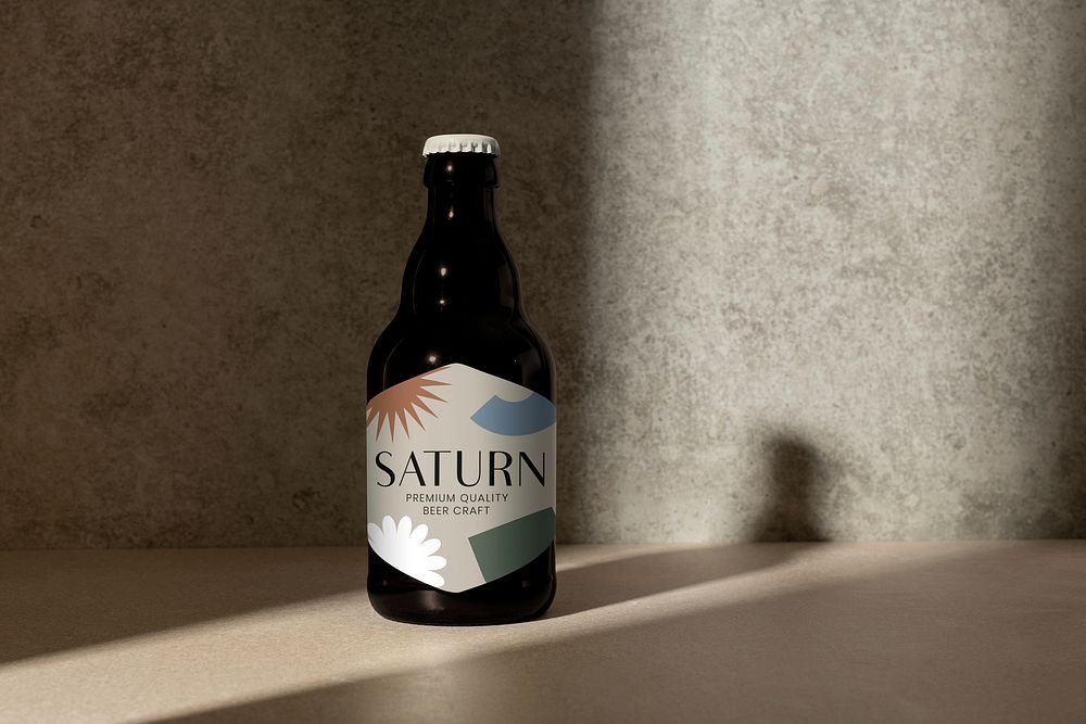 Beer bottle with aesthetic label, product branding design