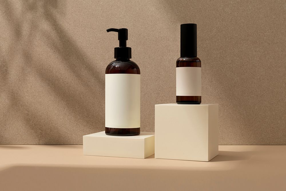 Pump bottles, skincare product packaging, blank label design