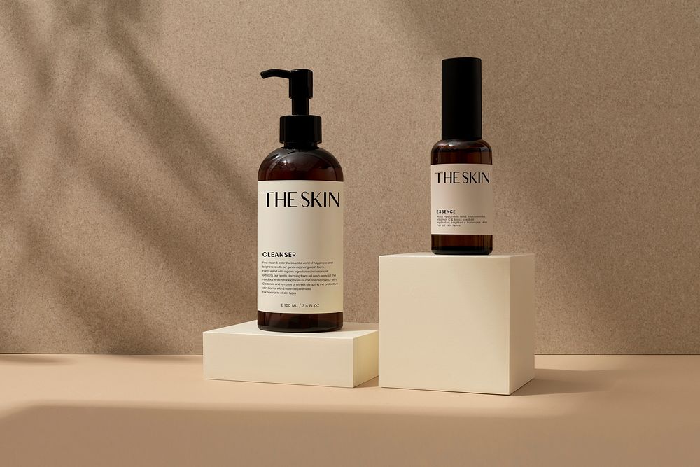 Skincare bottles, beauty product packaging design