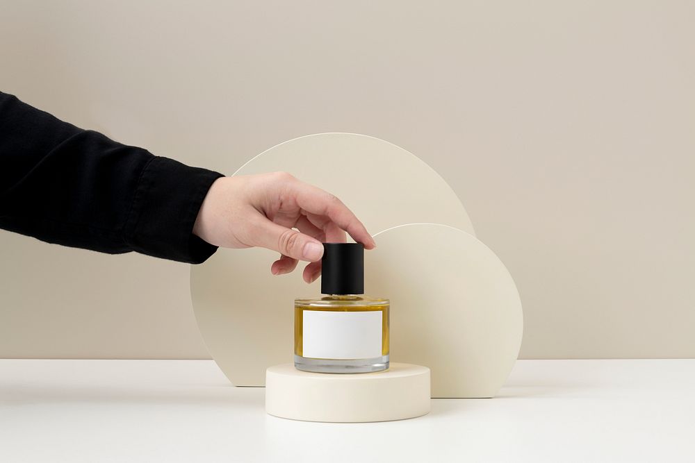 Perfume bottle, beauty product packaging, blank label design