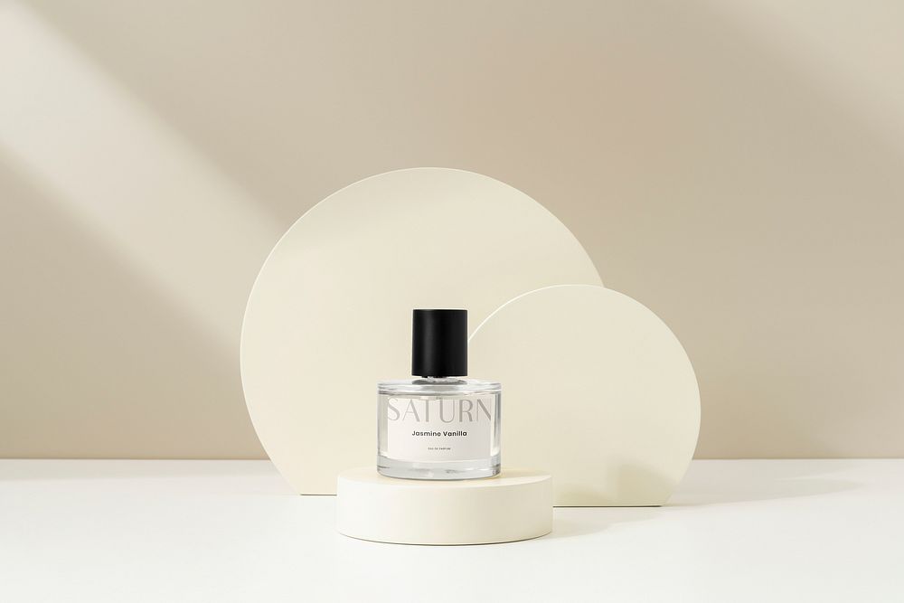 Perfume bottle, beauty product packaging, business branding design