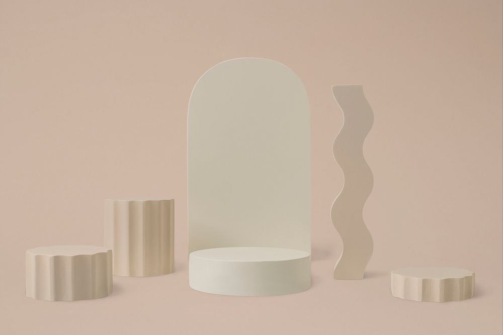 Greige geometric shape psd, isolated object design set