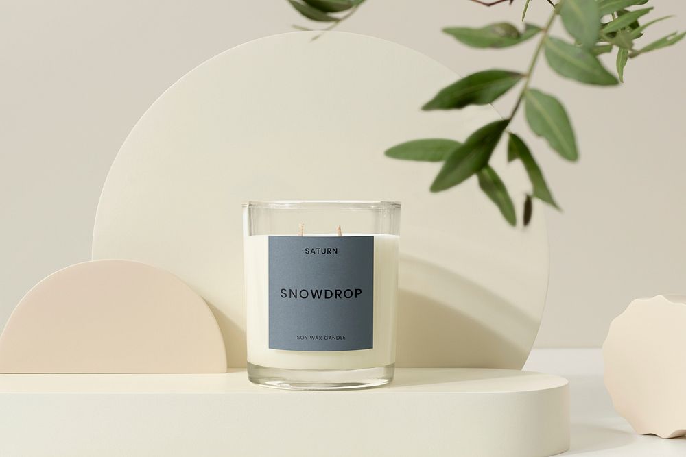 Aromatic candle, home spa, aesthetic product backdrop design