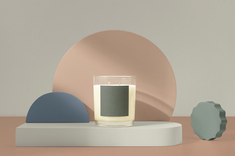 Aromatic candle, home aroma, aesthetic product backdrop design