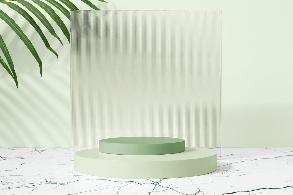 Green aesthetic product backdrop, natural light and shadow design