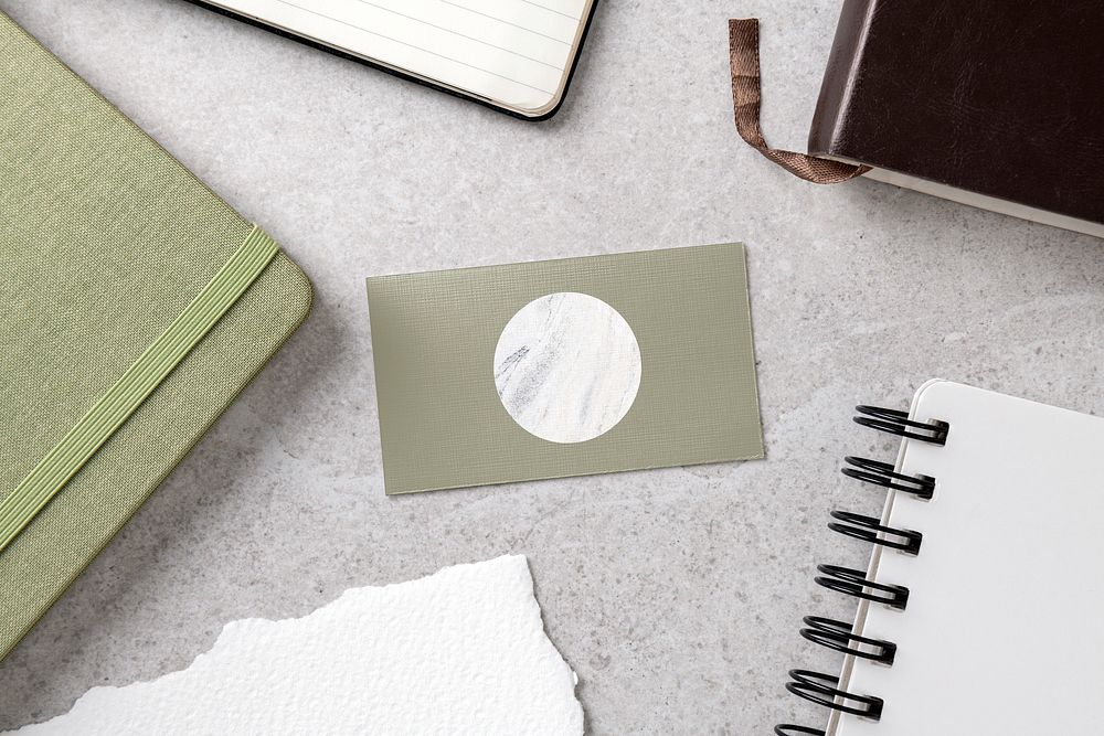 Olive green business card, minimal branding with design space