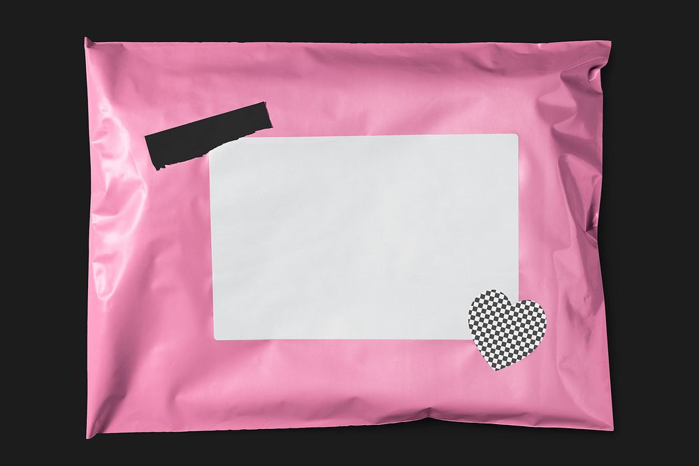 Pink mailer bag, shipping packaging design
