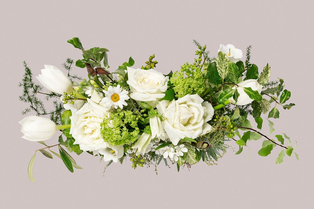 White flower bouquet, isolated object psd