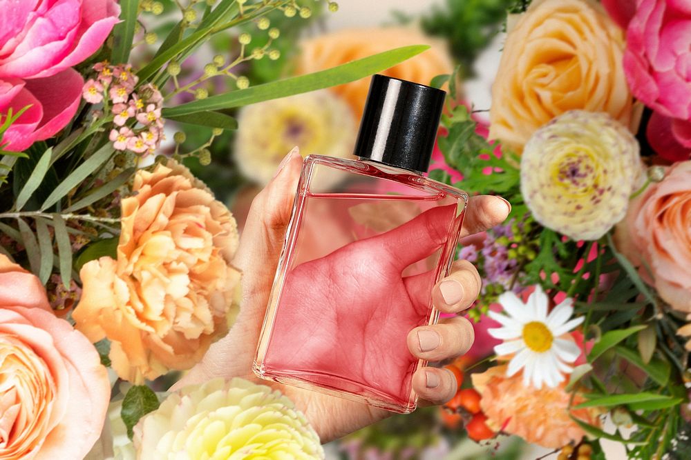 Floral scent perfume, pink bottle
