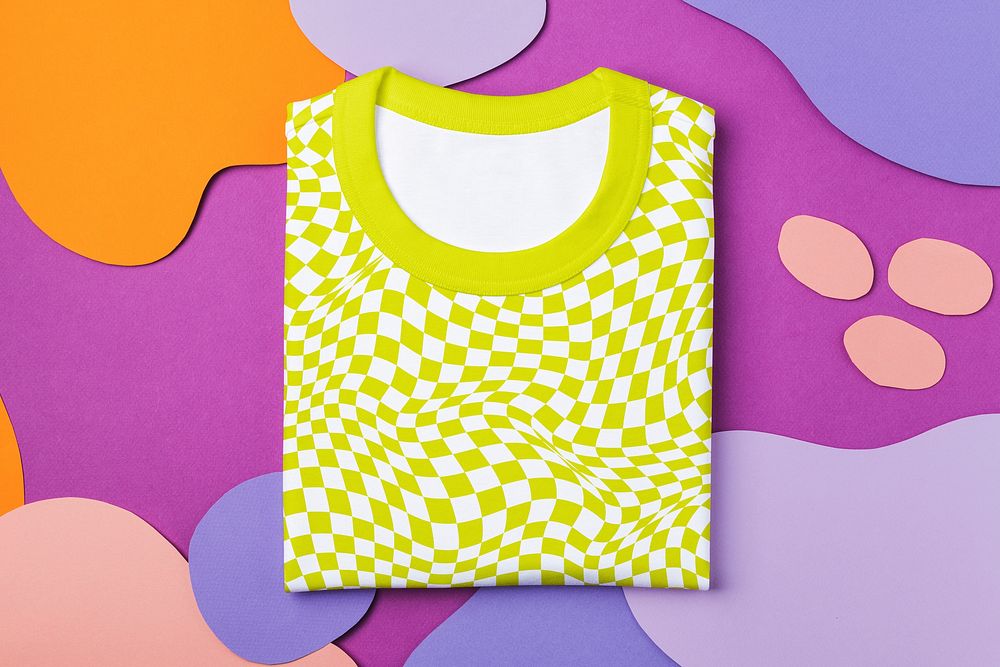 Green funky t-shirt, street fashion with checkered pattern design