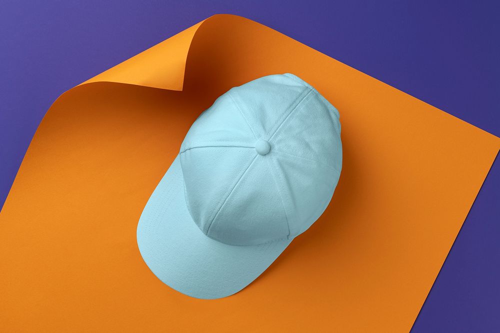 Blue baseball cap, color pop theme with design space