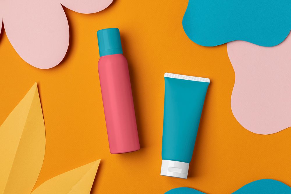 Colorful sunscreen packaging, beauty product design