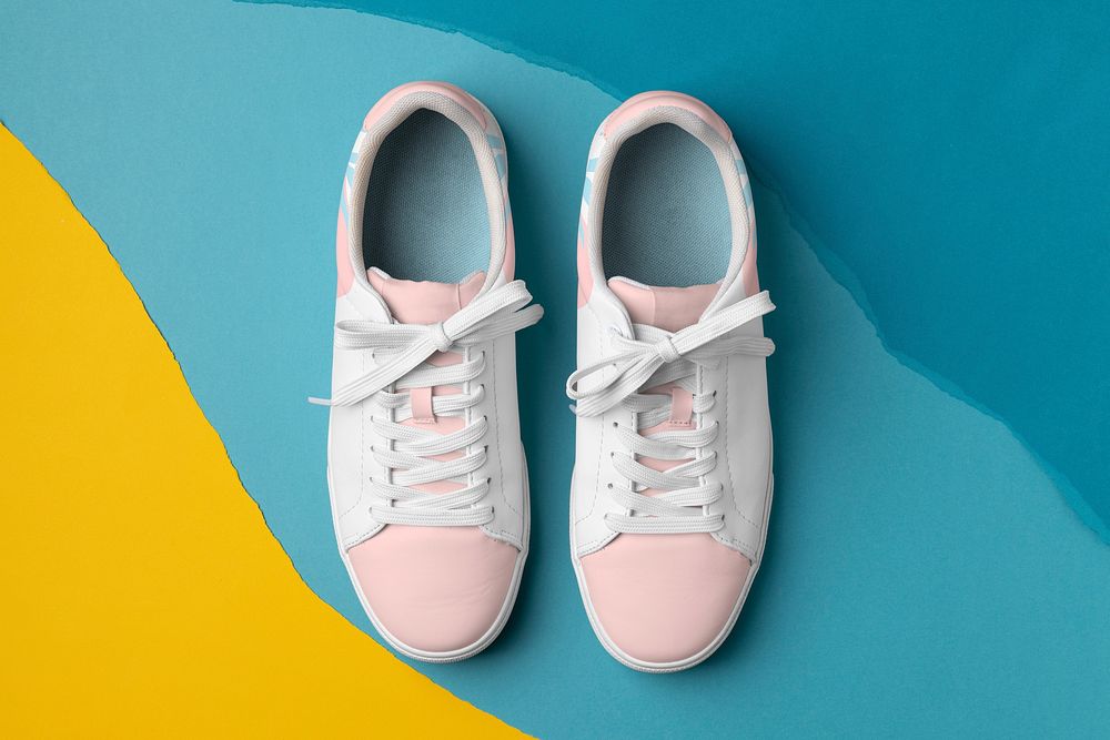 Two-toned canvas sneakers, street fashion in white and pink