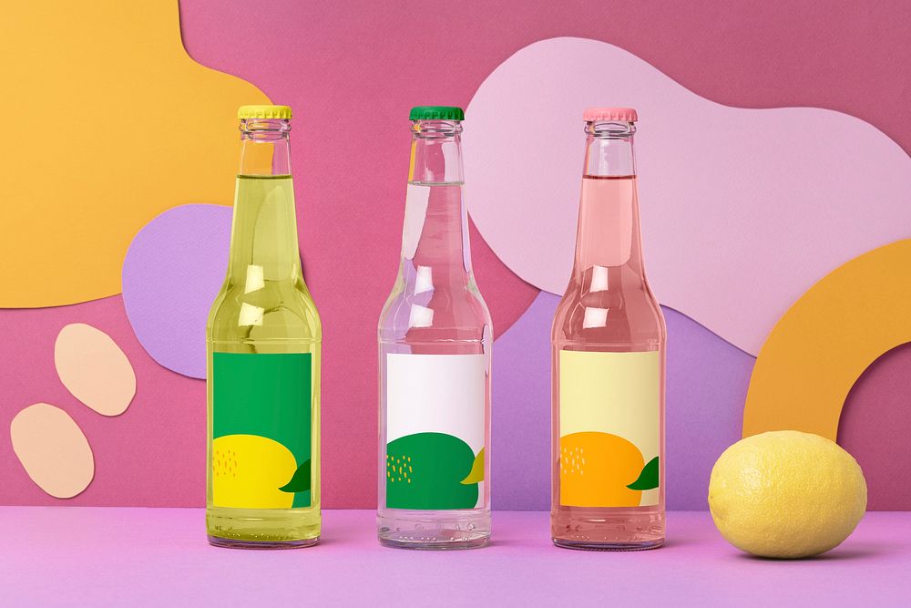 Cute glass bottle labels, aesthetic design with blank space