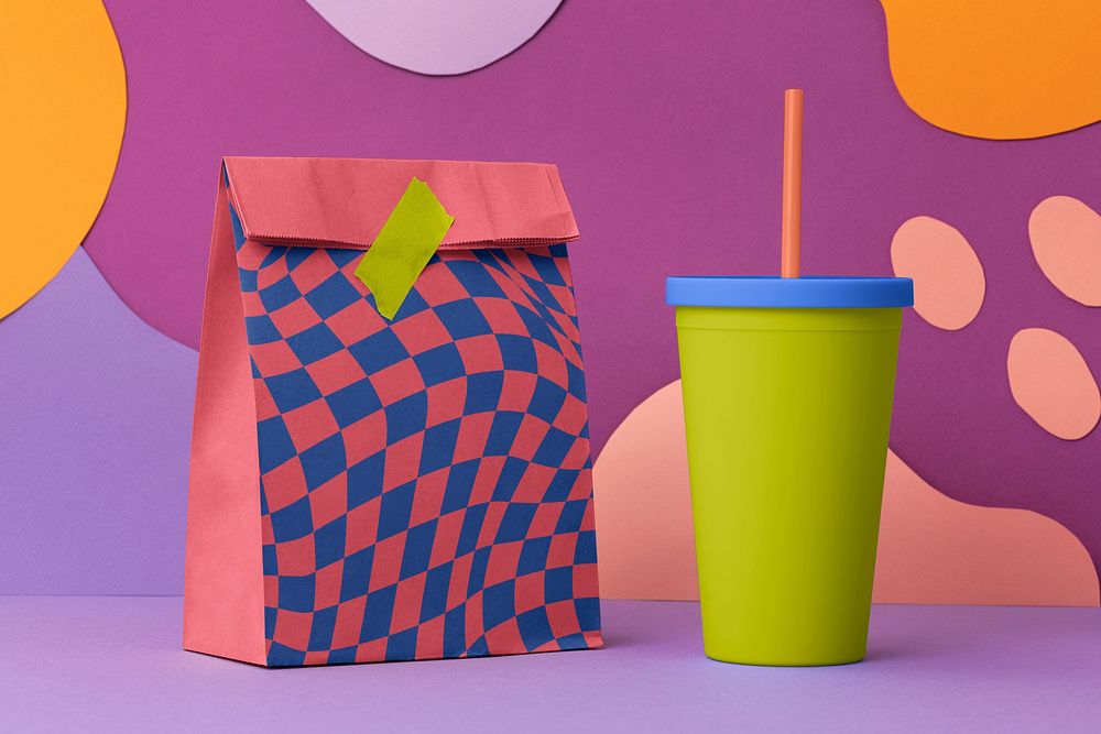 Funky paper bag, takeaway packaging for food business