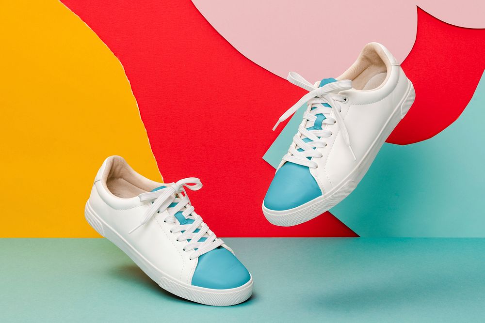 Two-toned canvas sneakers, street fashion in white and blue