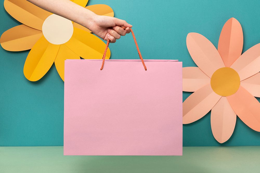 Pink shopping bag, fashion branding with design space