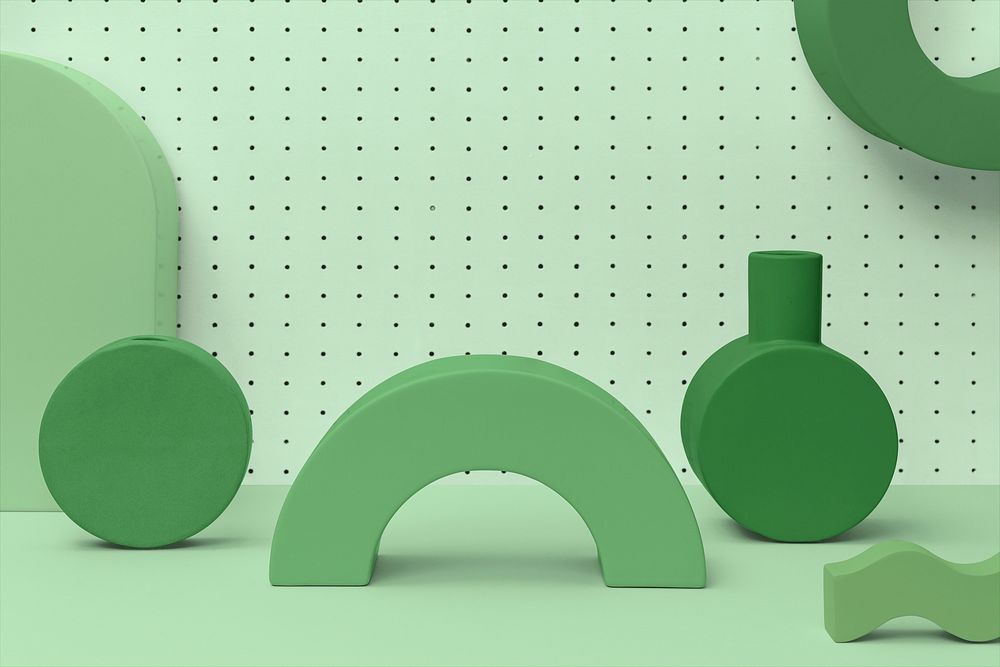 Geometric memphis product backdrop, pastel 3D shapes