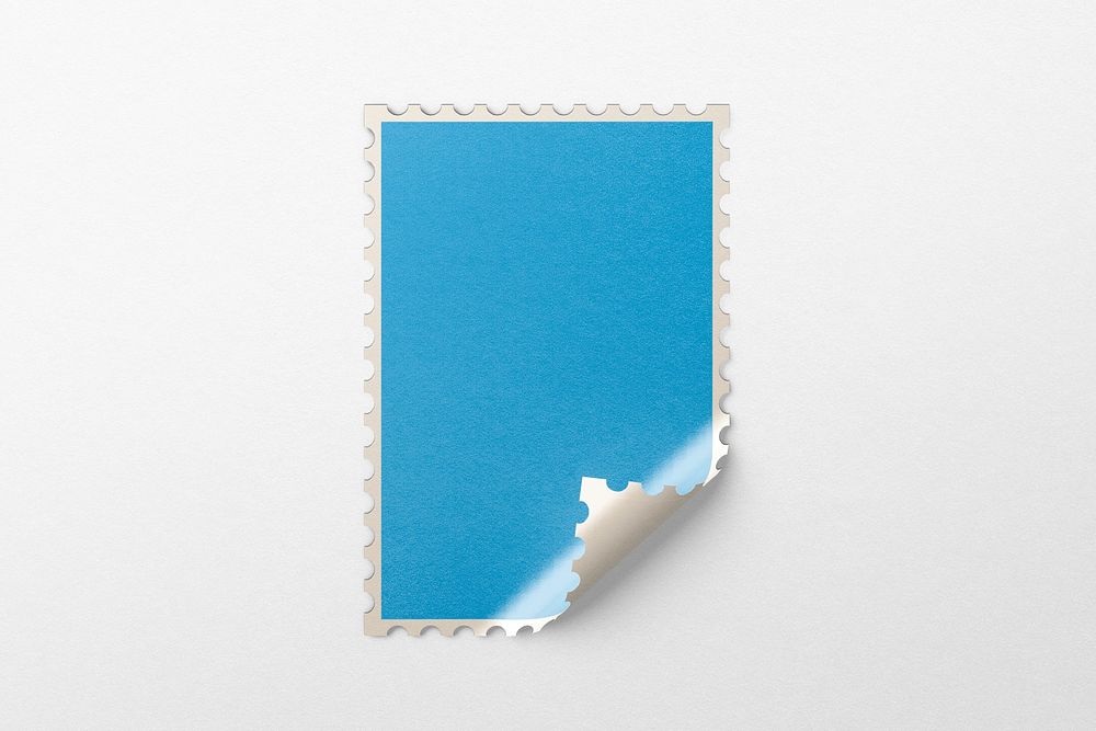 Blank blue stamp, curled corner, design space