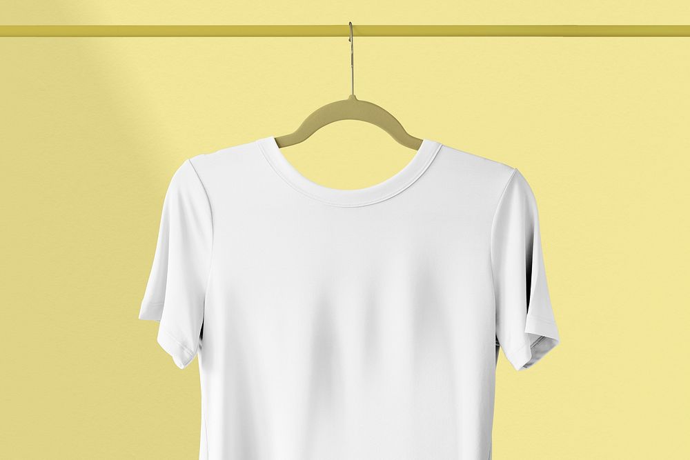 White t-shirt on clothing hanger, casual apparel 