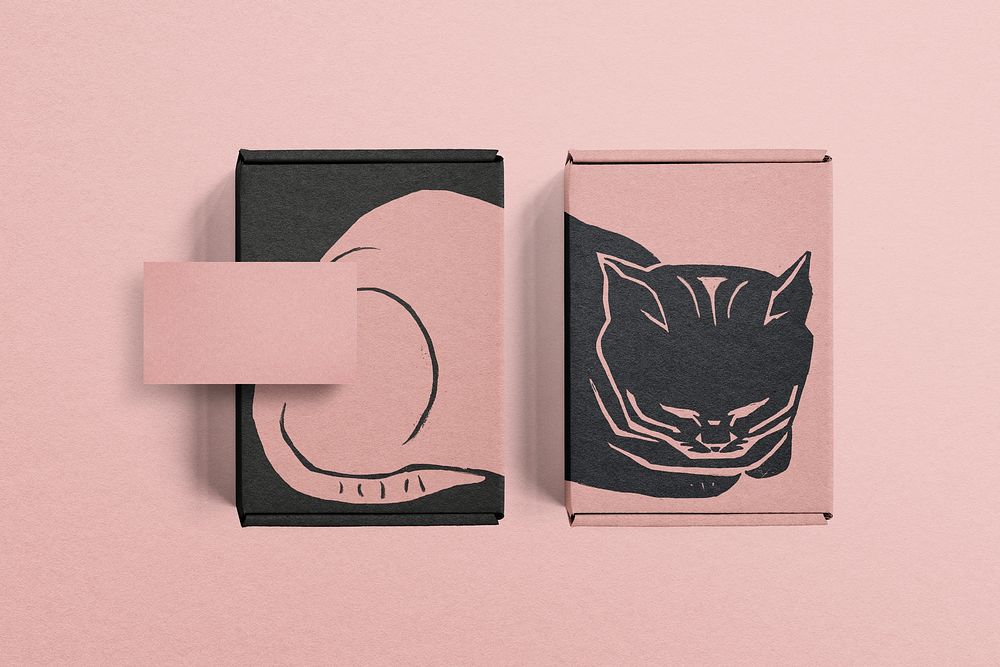 Cute cat paper box, package delivery with business card