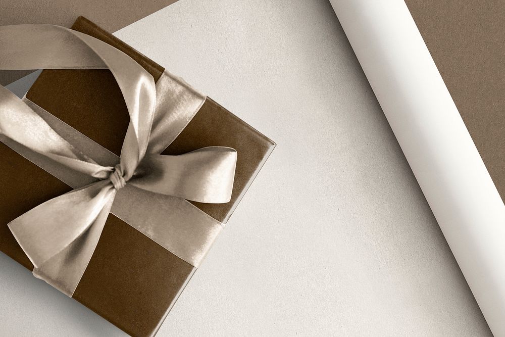 Christmas gift box, aesthetic ribbon, realistic design